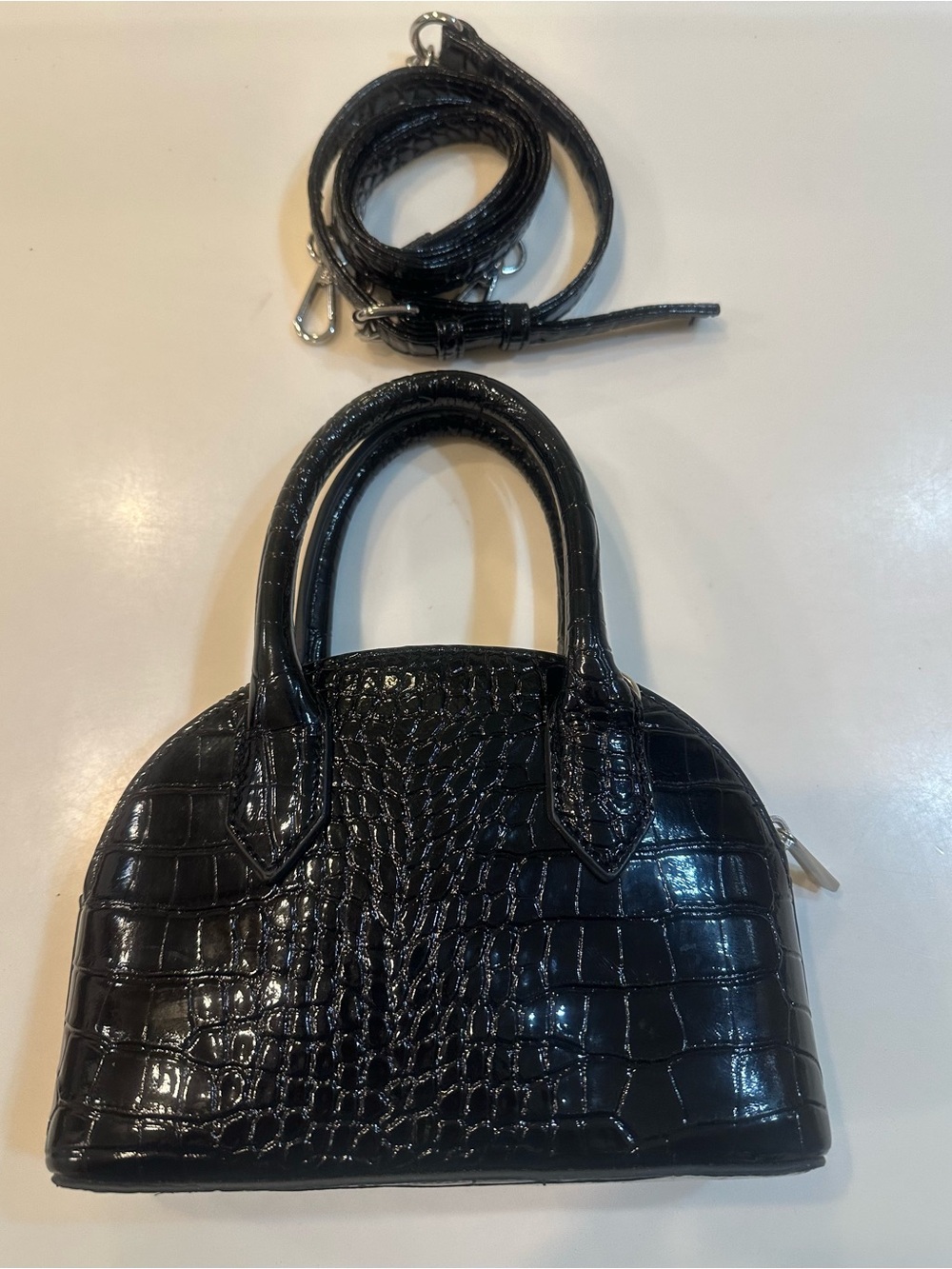 Forever 21 - Black Croc-Embossed Dome Satchel Handbag  8” x 6”  2”